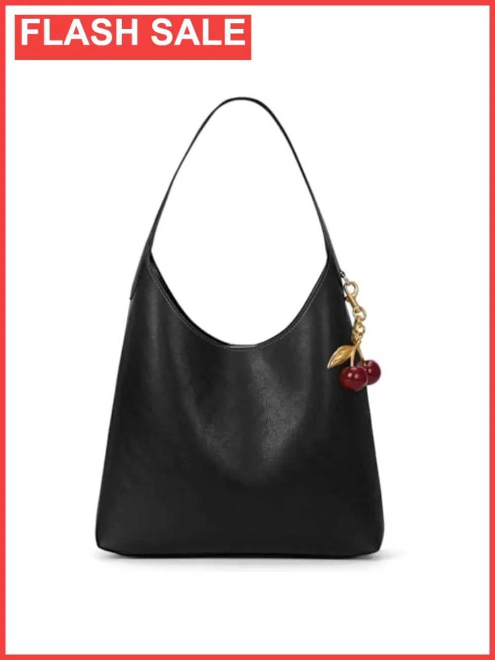 Faux Suede Hobo Bag Vegan Leather Shoulder Tote Slouchy Handbag with Cherry